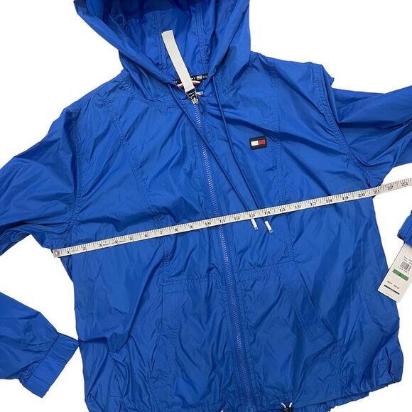 Tommy Hilfiger Jacket Womens L Blue Hoodie Windbreaker Full Zip Flag Sporty NEW - Picture 6 of 12